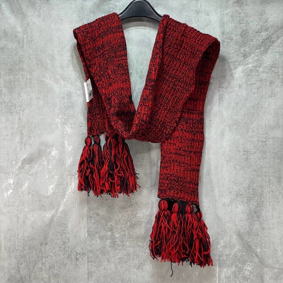 Calvin Klein Accessories - Calvin Klein Women's Red/Black Chunky Marled Knit Fringe-Trim Scarf SZ OS
